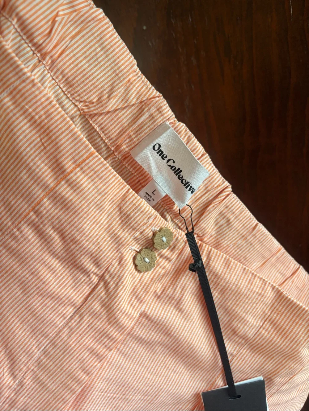 NWT One Collective Peach Stripe Shorts with Red Scallop Embroidery